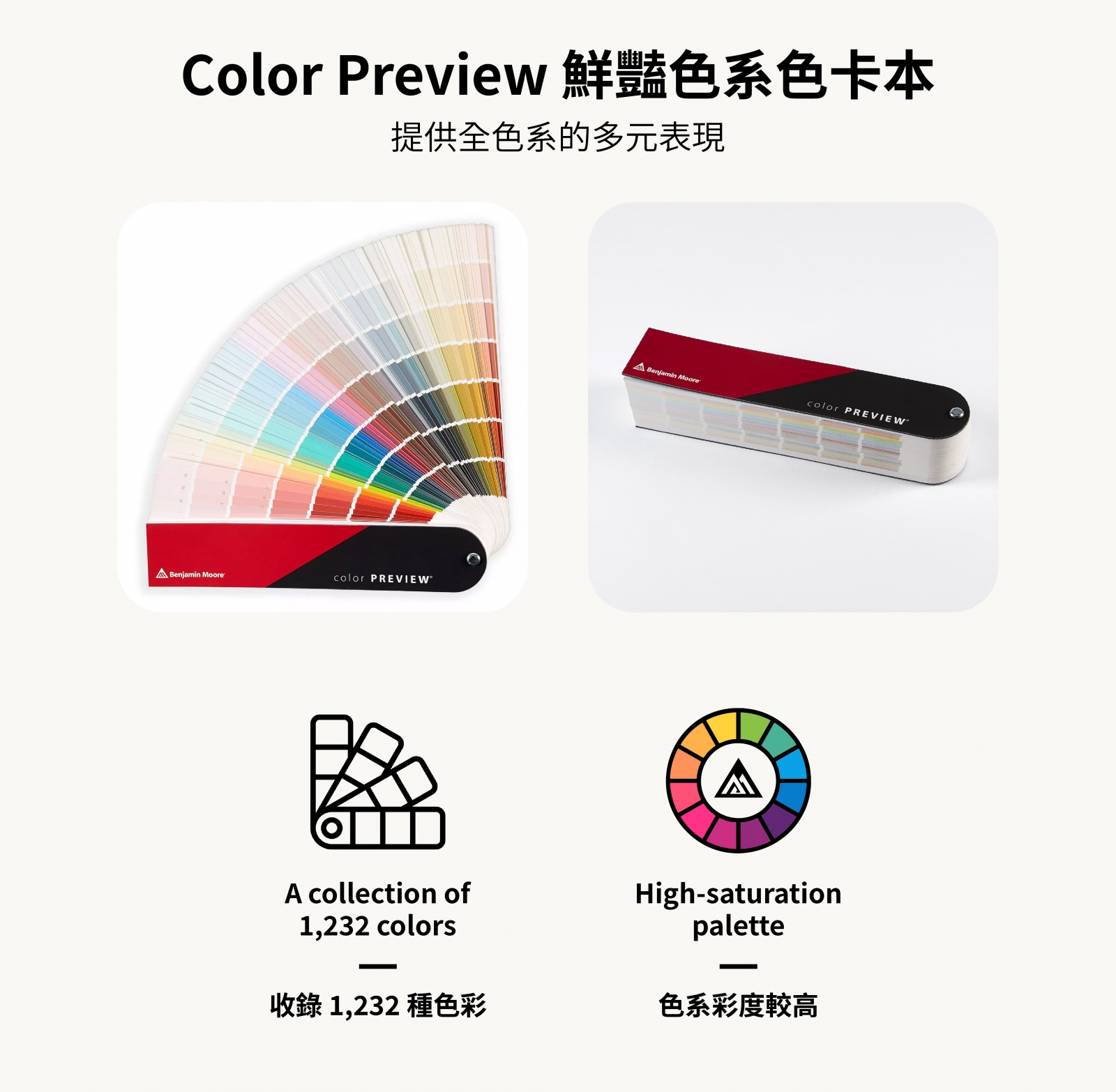 Color Preview 鮮豔色系色卡本(1232色)_色卡本_產品介紹| 班傑明摩爾